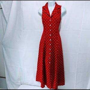 Red Polka Dot Dress Barn Button Up Maxi Dress